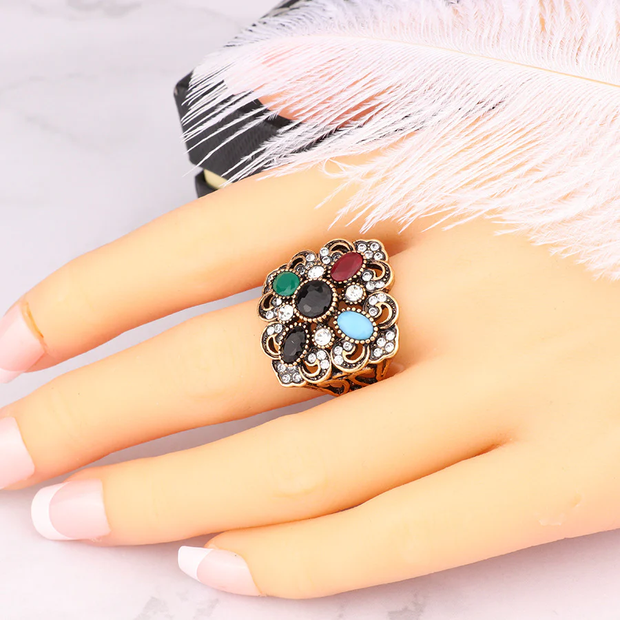 Bague Alliage Motif Floral Bohème Vintage 20g