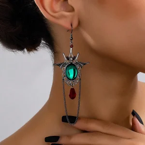 Boucles d'Oreilles Gothiques Émeraude 20g Chauve-souris