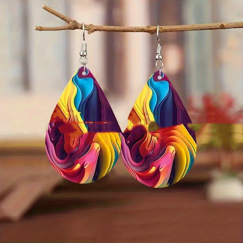 Boucles d'Oreilles Gouttes Acrylique 22g - Motifs Planètes 4 Couleurs – Image 7