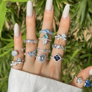 Bague Argent 925 Femme Zircon Bleu Océan - Sterling Silver Élégante Mode