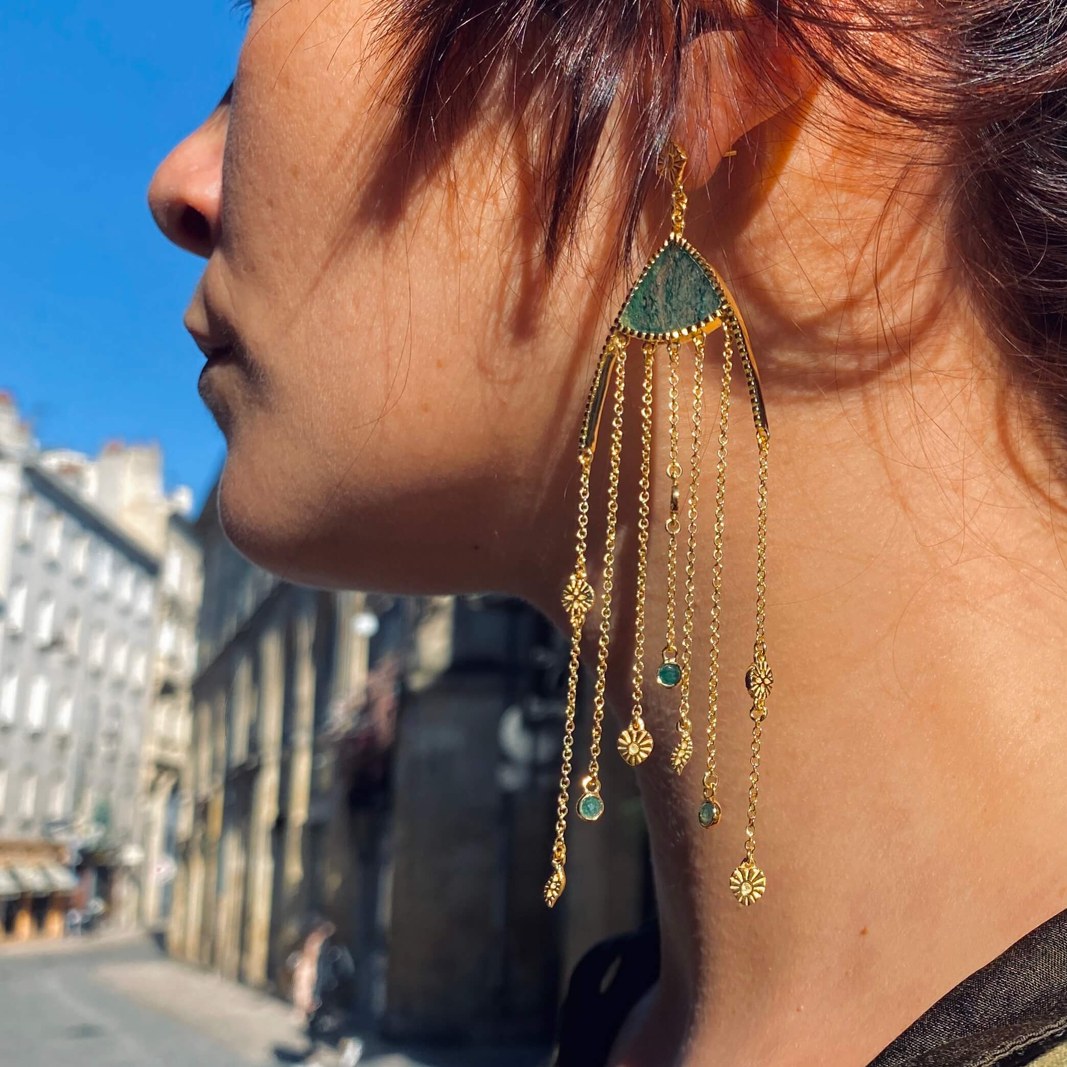 Boucles d'Oreilles Pendantes MINA Aventurine – Image 3