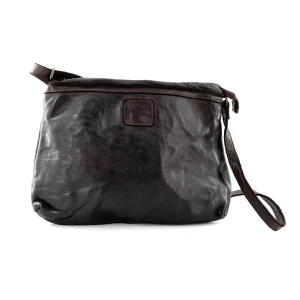 Sac Bandoulière Zippé en Cuir Marron Foncé Lisse
