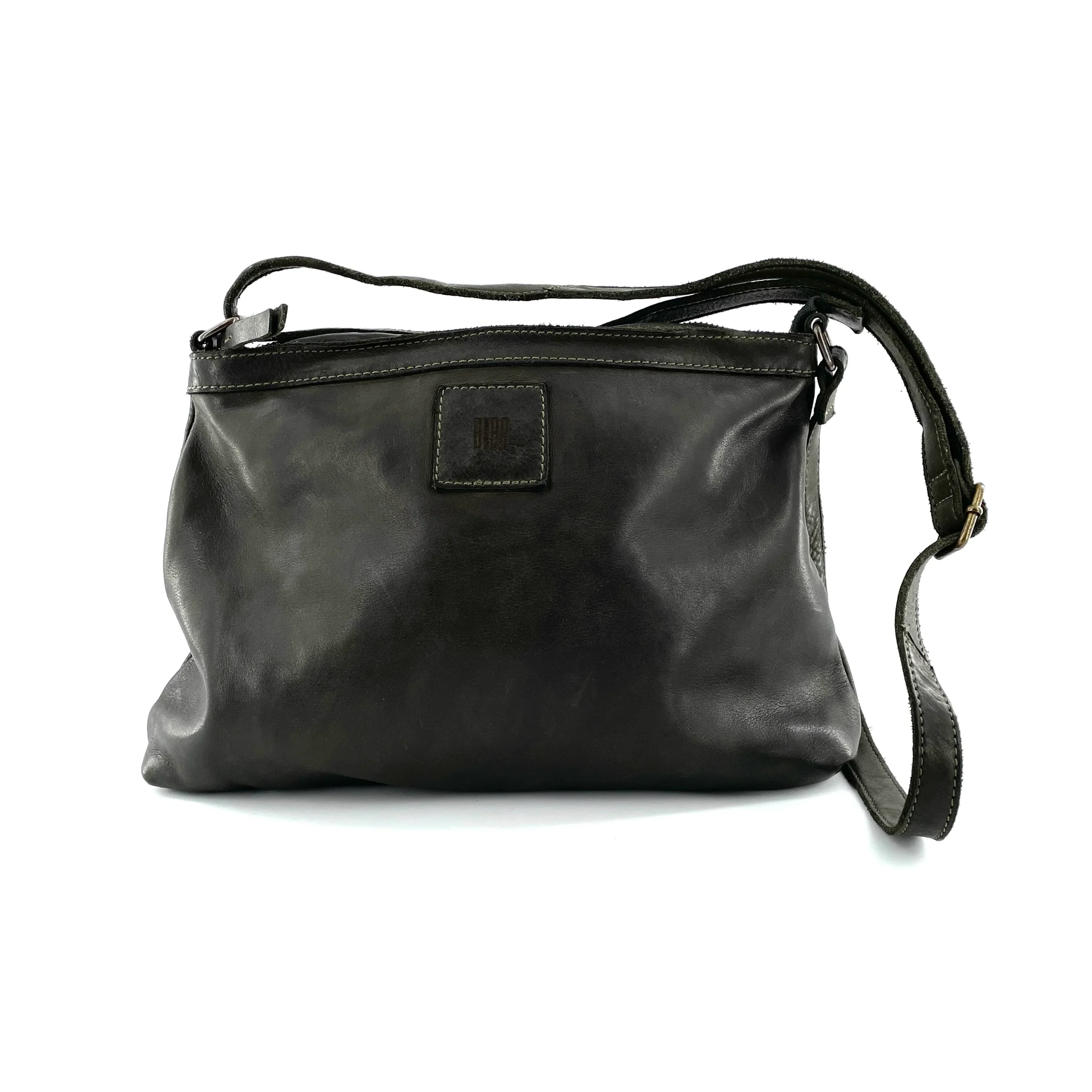 Sac Bandoulière Zippé en Cuir Vert Lisse – Image 3