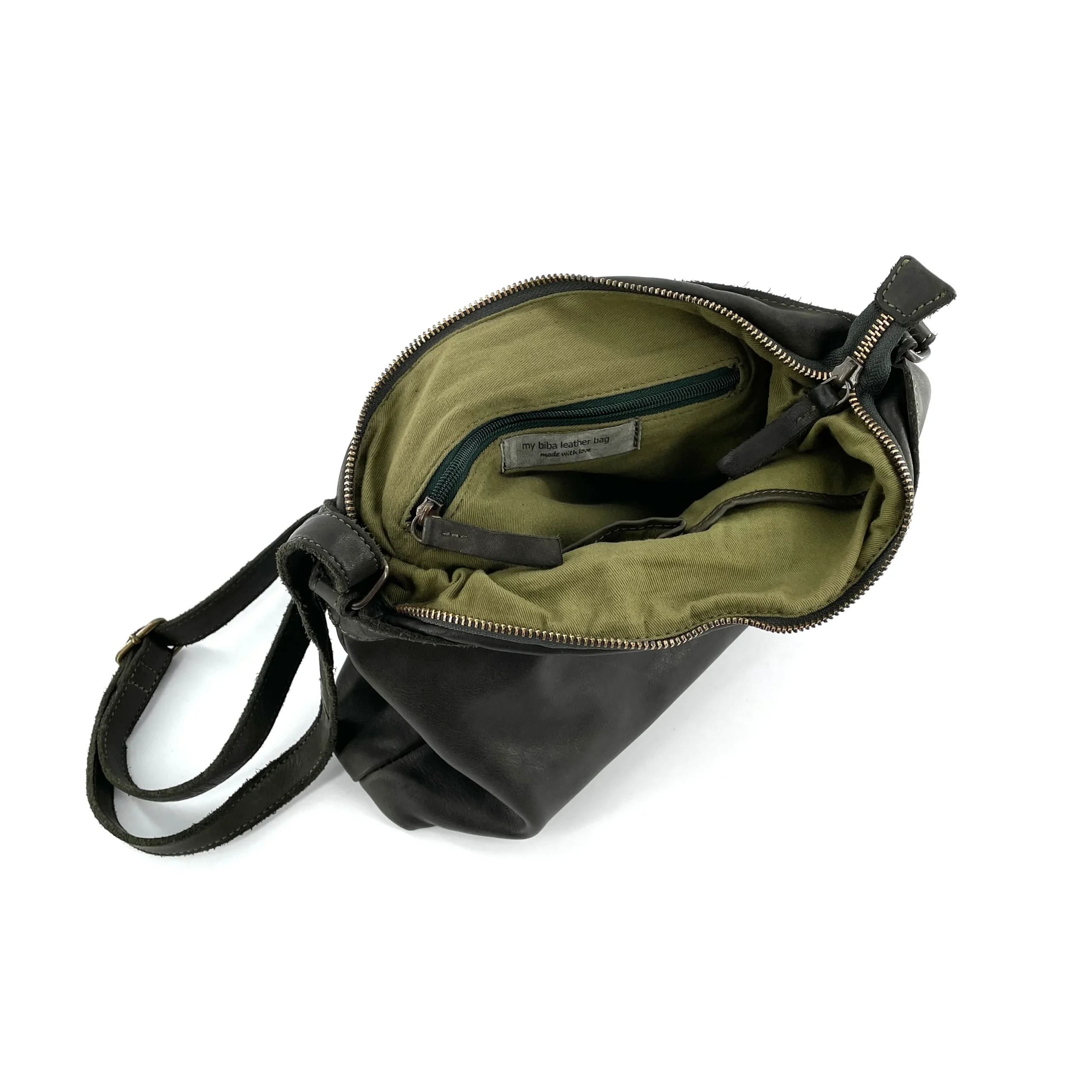 Sac Bandoulière Zippé en Cuir Vert Lisse – Image 4