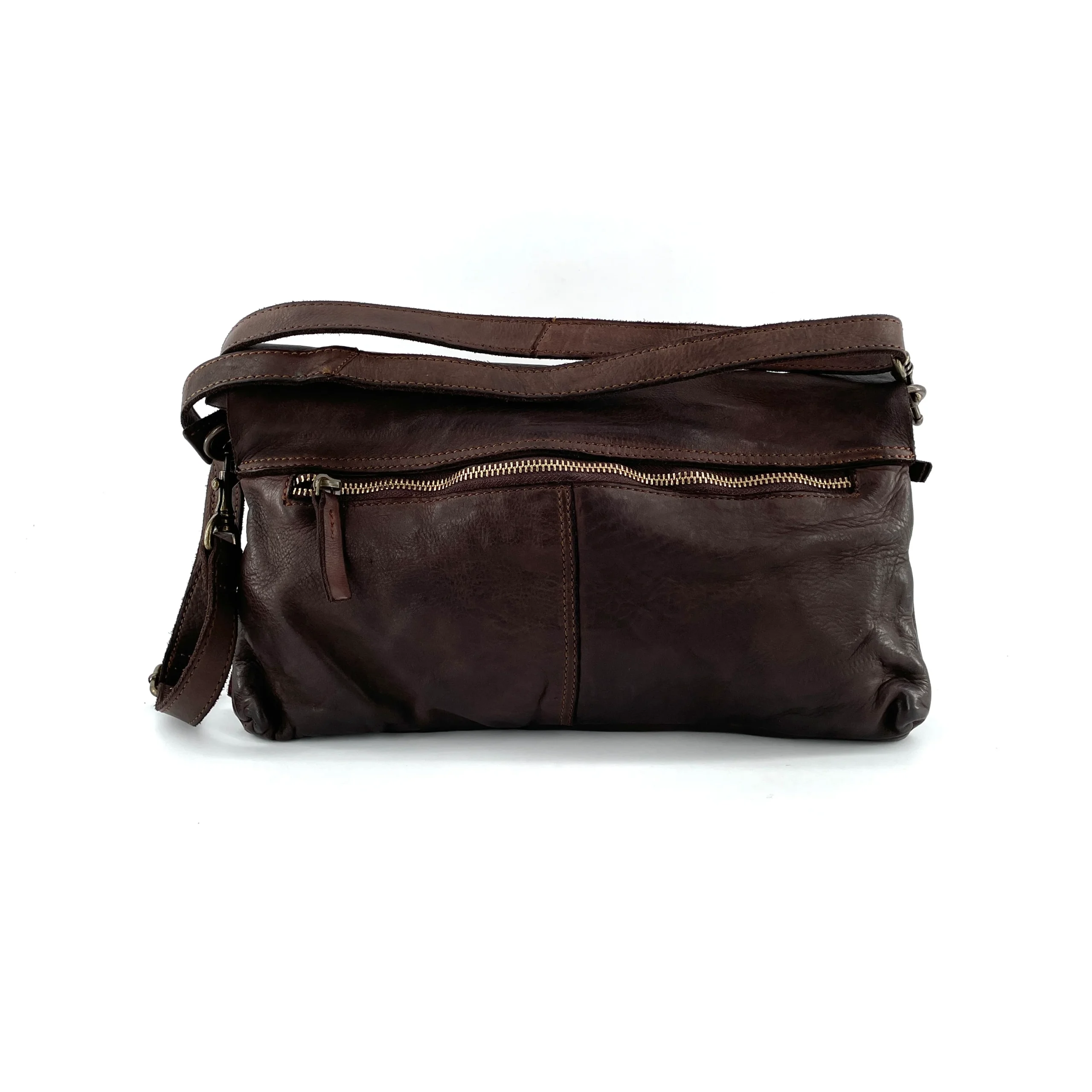 Sac Bandoulière en Cuir Lavé Marron Foncé – Image 5