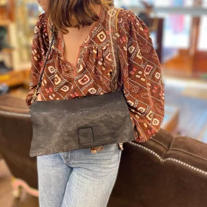 Sac Bandoulière en Cuir Lavé Noir