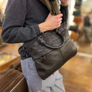 Cartable Serviette Bi-Matière Cuir Noir