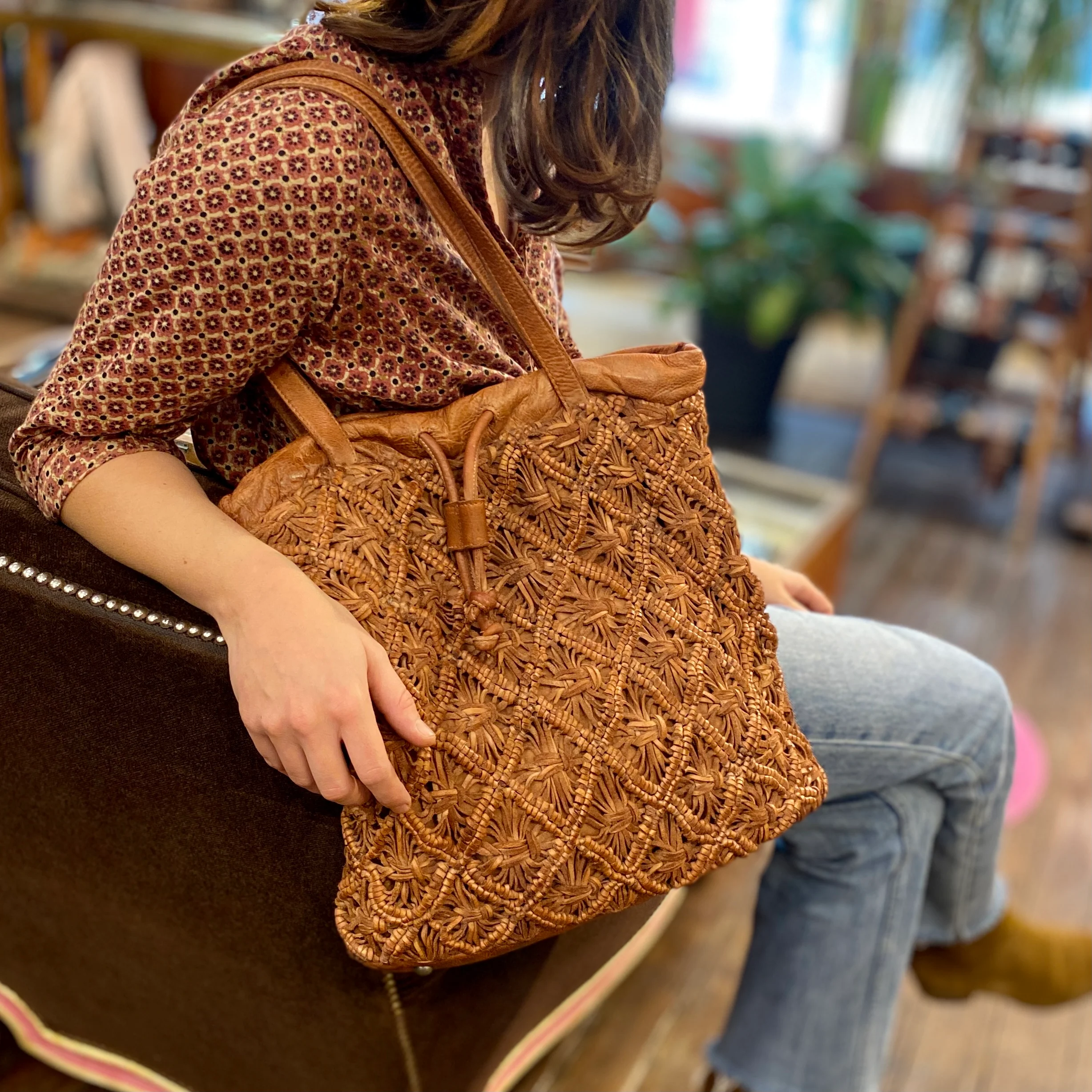 "Tote Bag" en Cuir Tressé Camel