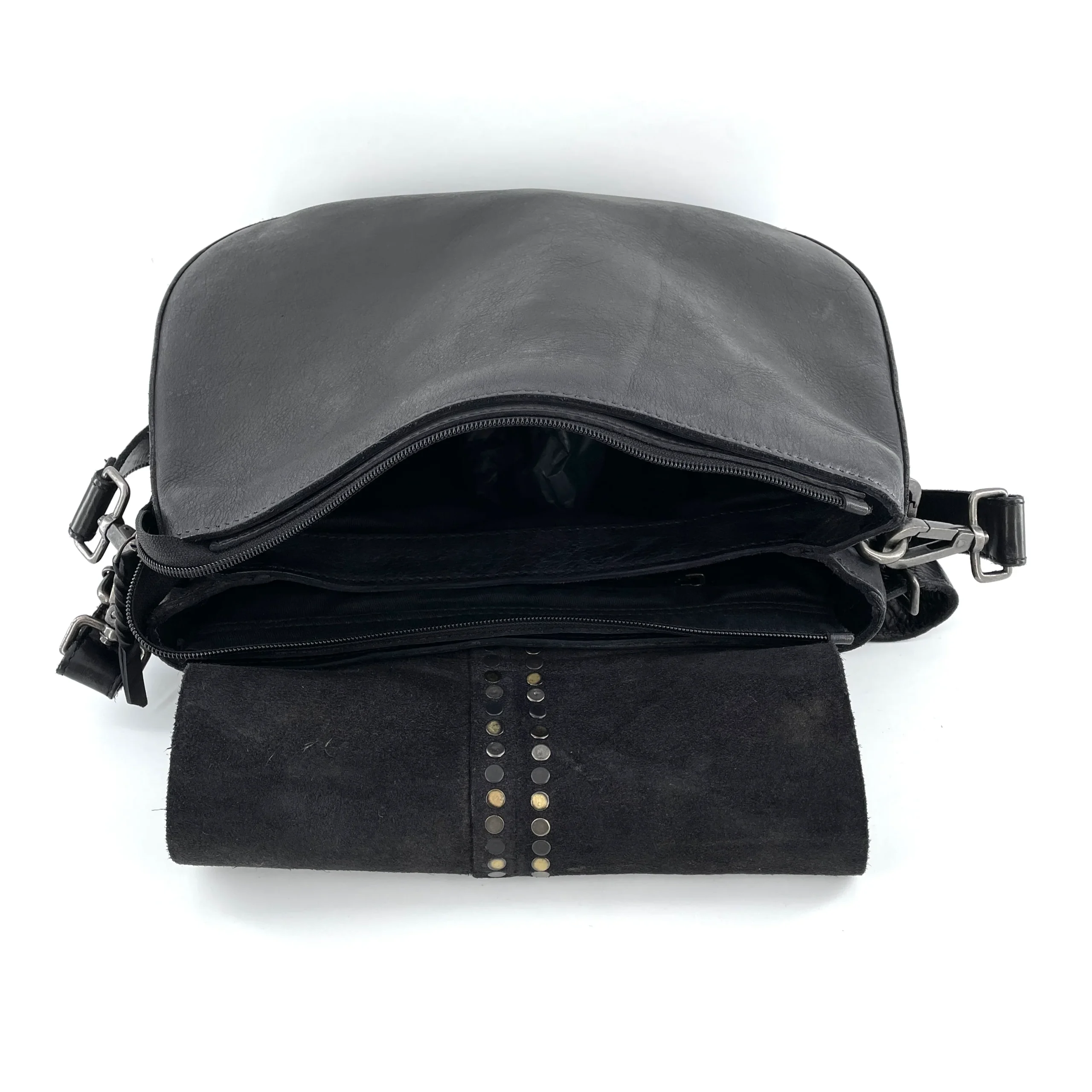 Sac Bandoulière Rabat Clouté en Cuir Noir – Image 4