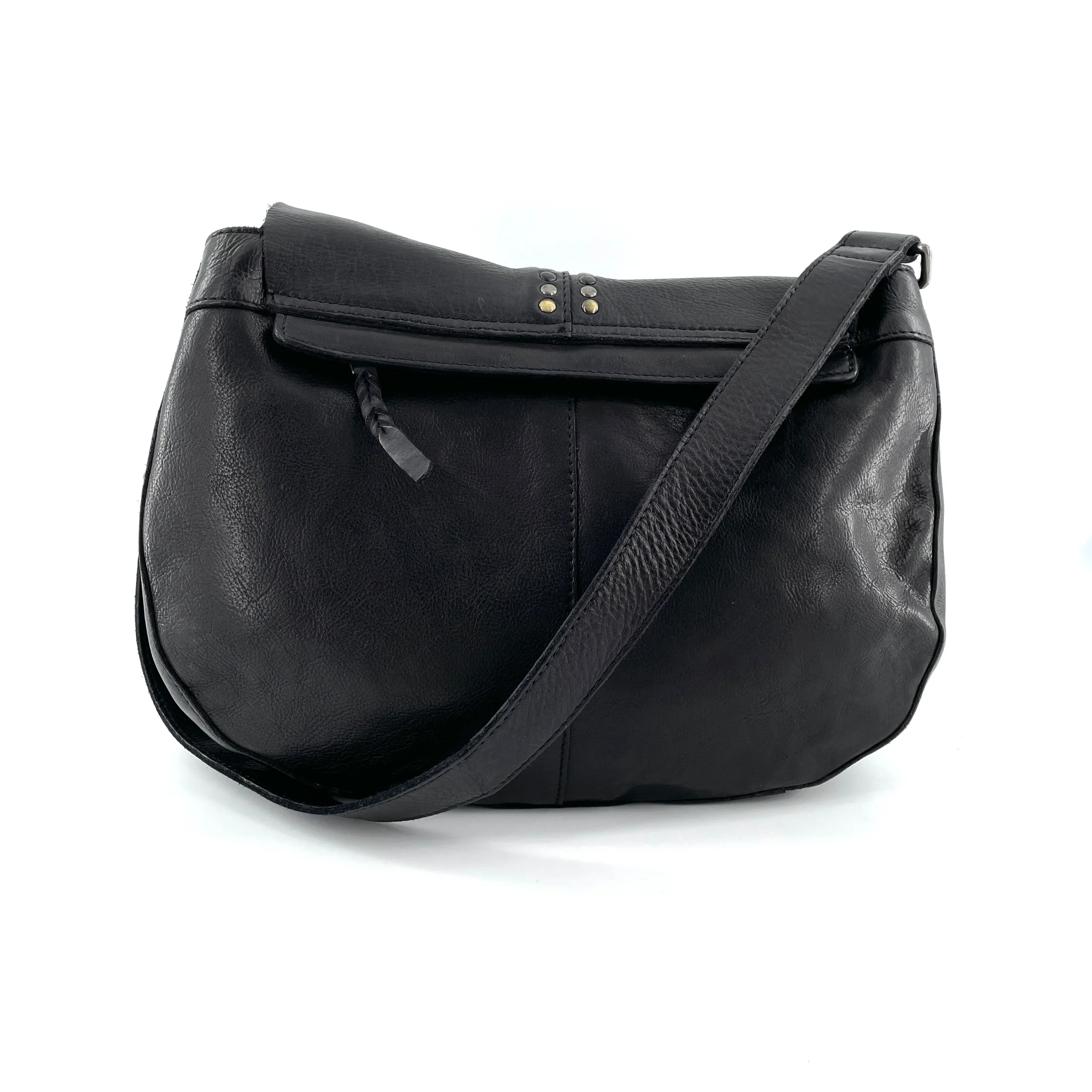 Sac Bandoulière Rabat Clouté en Cuir Noir – Image 5