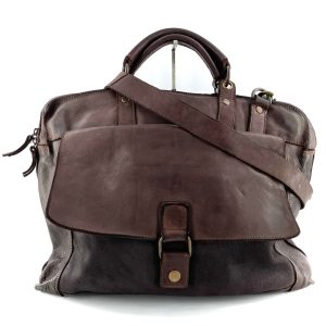 Cartable en Cuir Bi-Matière Marron Foncé