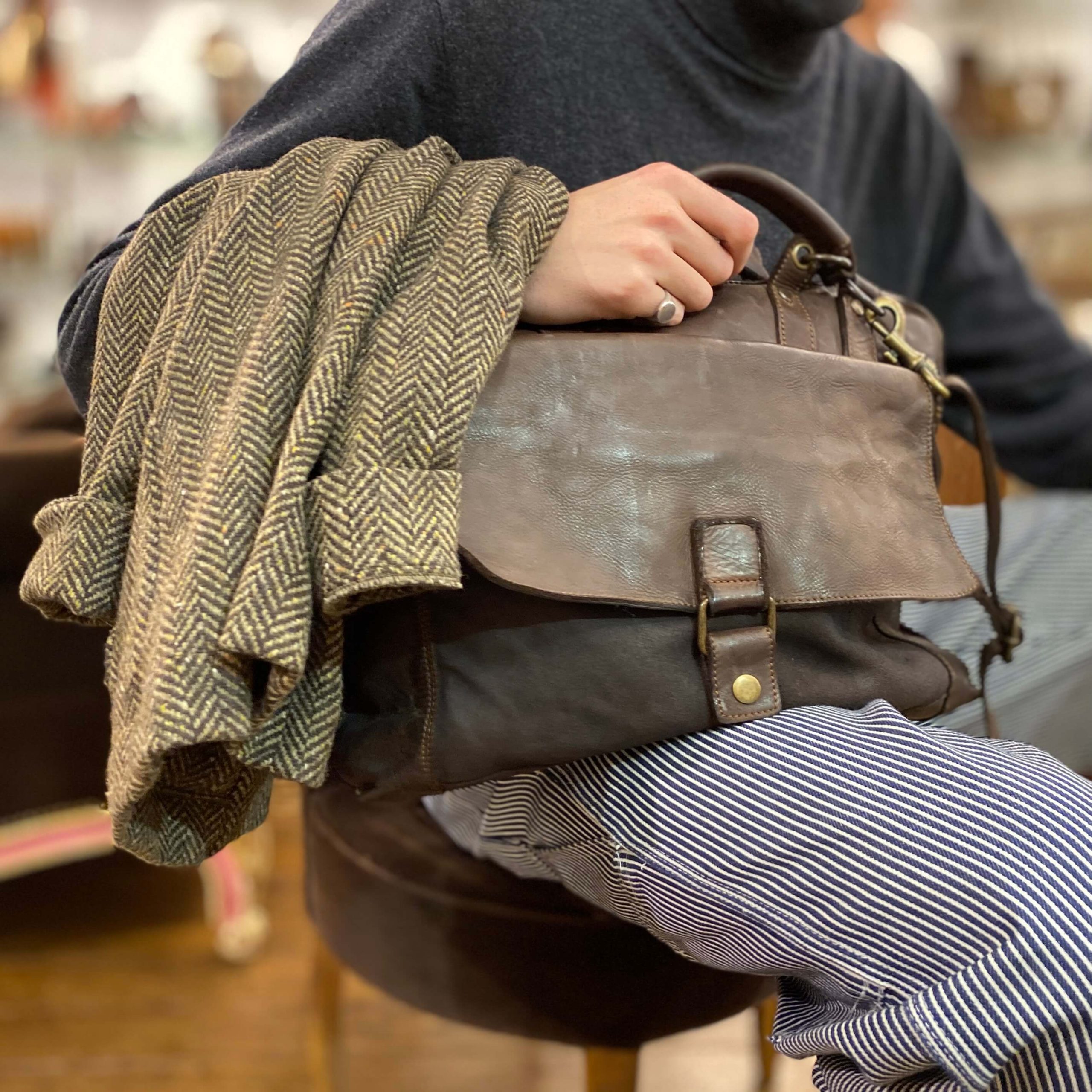 Cartable en Cuir Bi-Matière Marron Foncé – Image 3