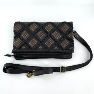 Pochette Bandoulière Zippée Cloutée Cuir Noir