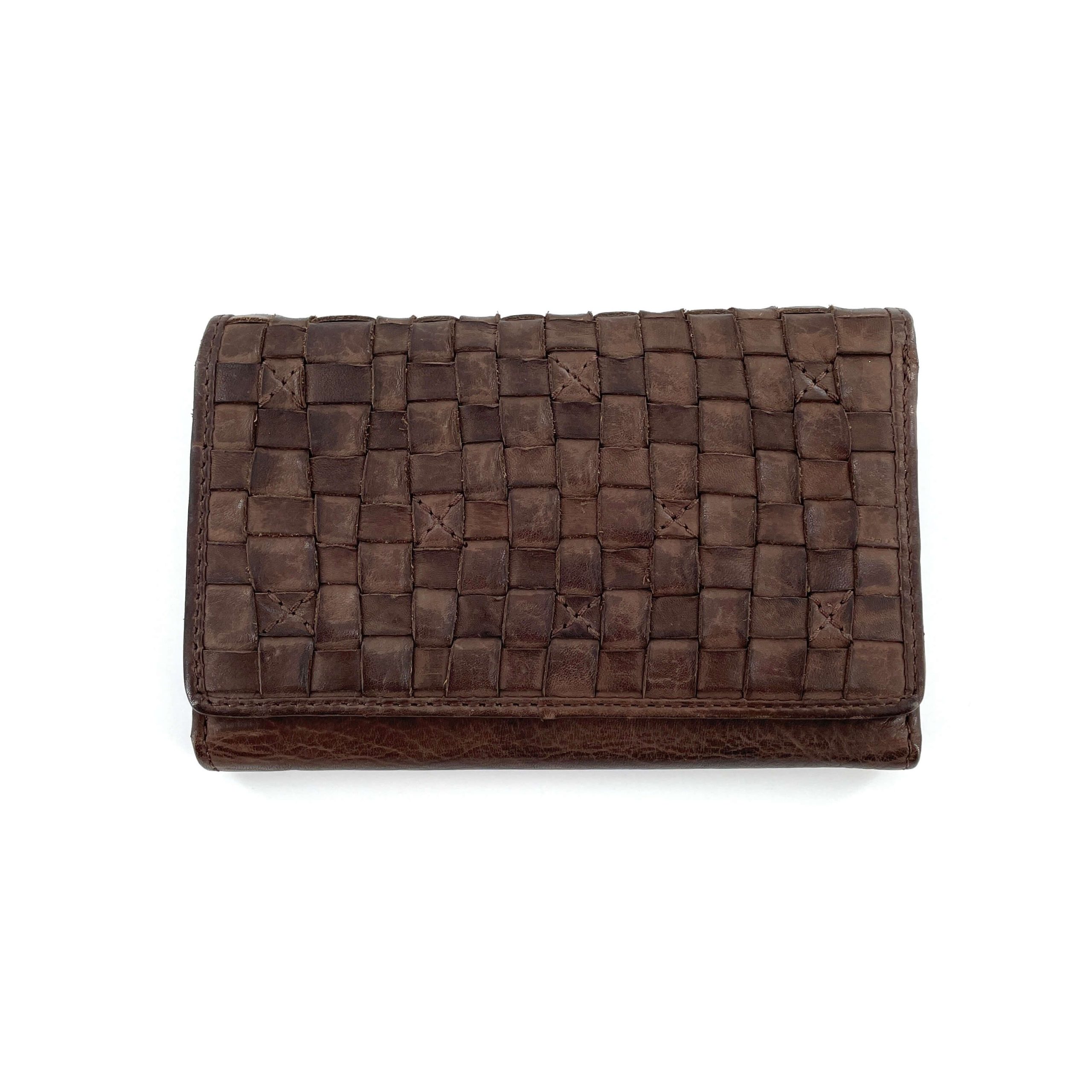 Portefeuille Cuir Tressé Plat Marron Foncé PM – Image 3