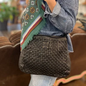 Sac Bandoulière en Cuir Tressé Noir