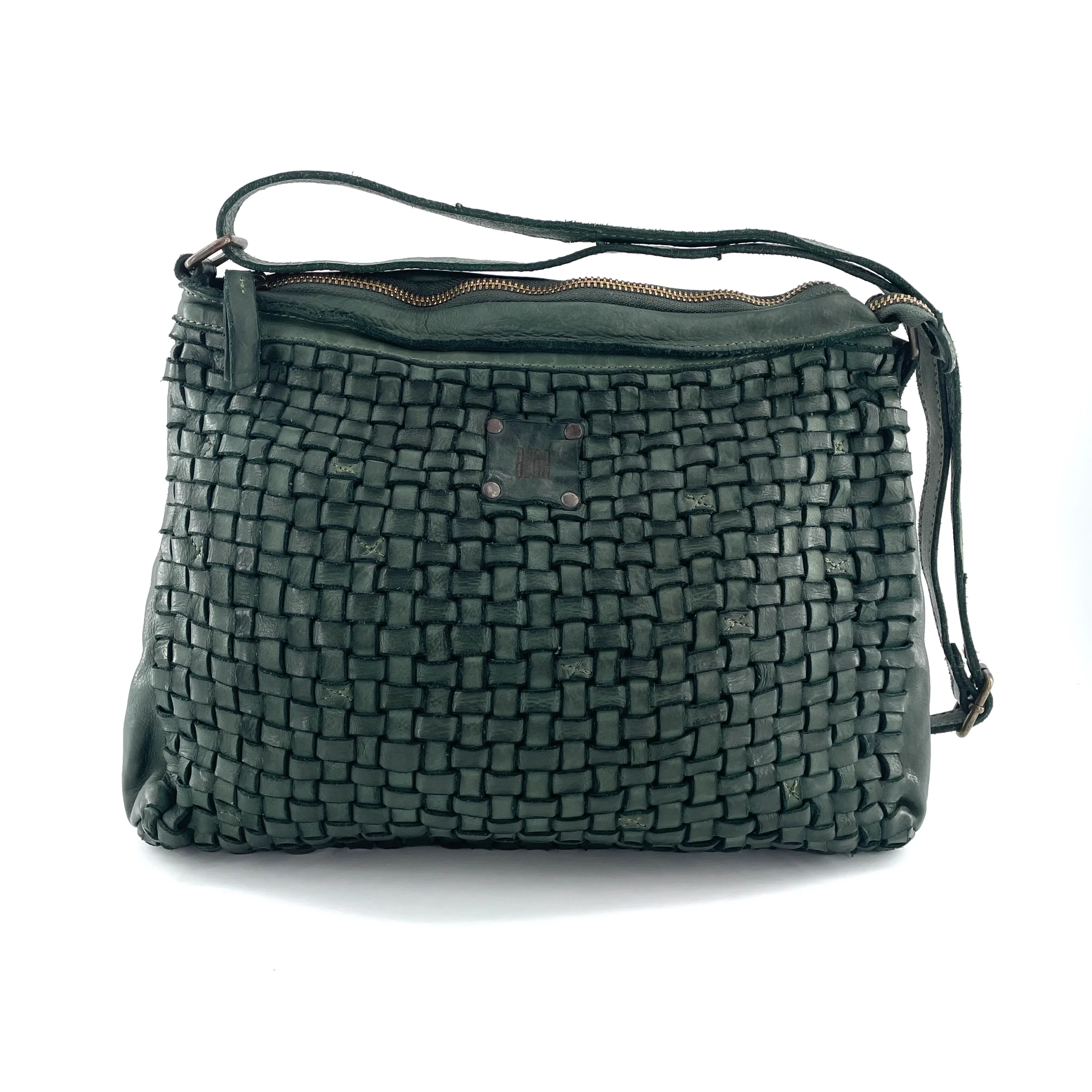 Sac Bandoulière en Cuir Tressé Vert – Image 3