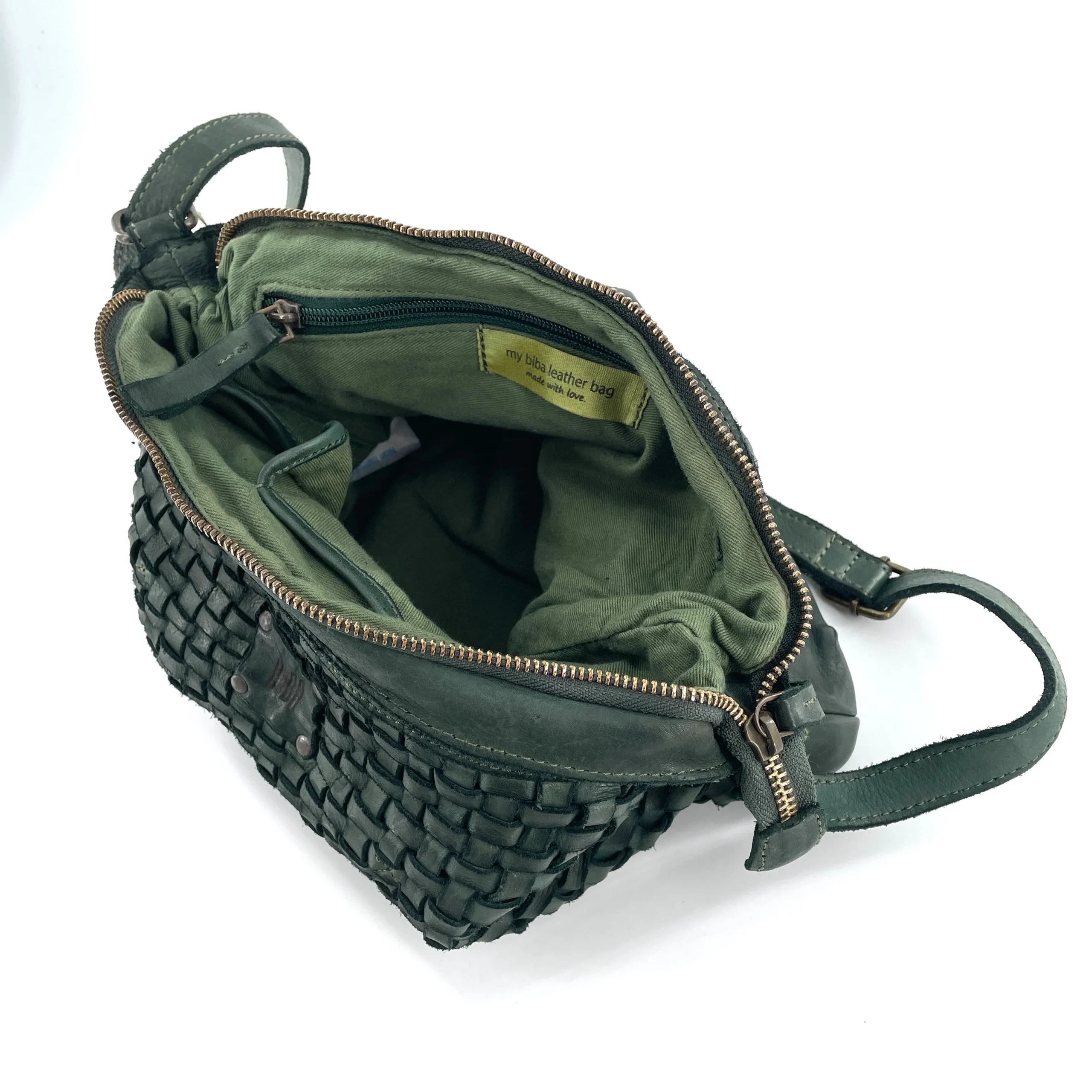 Sac Bandoulière en Cuir Tressé Vert – Image 4