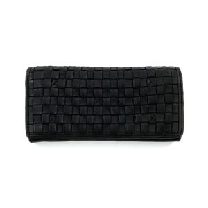 Portefeuille Cuir Tressé Plat Noir GM