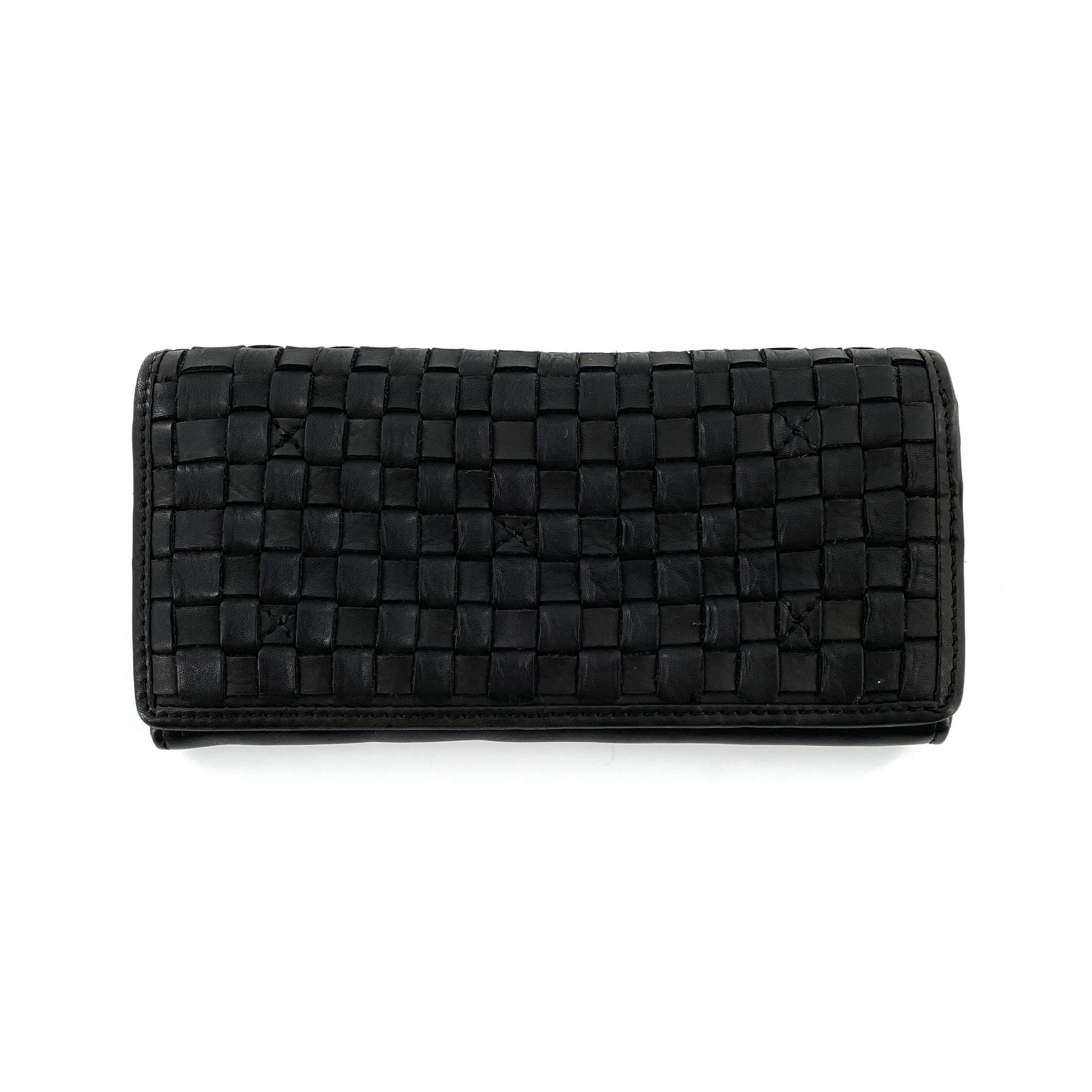 Portefeuille Cuir Tressé Plat Noir GM – Image 2