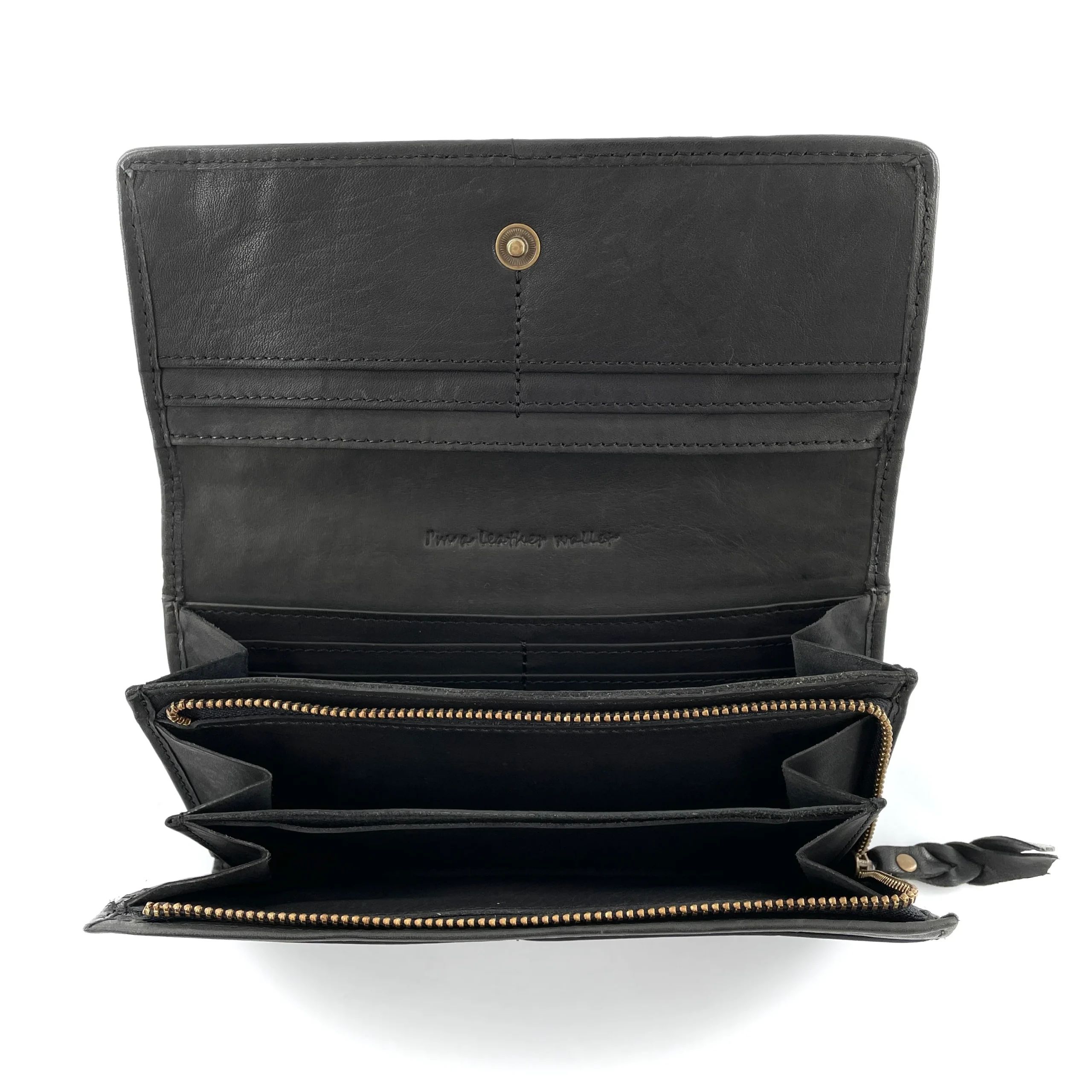 Portefeuille Cuir Tressé Plat Noir GM – Image 4