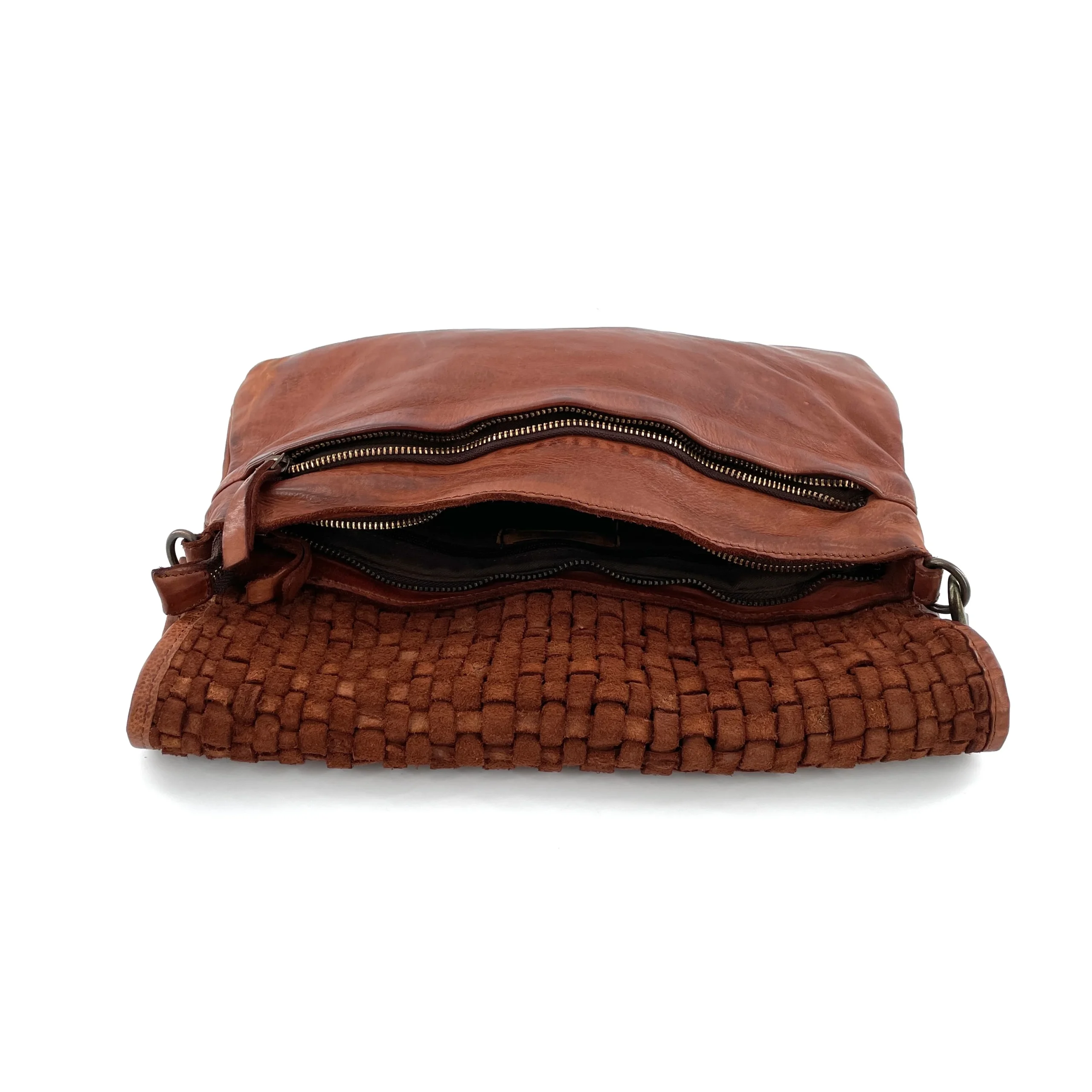 Sac Bandoulière en Cuir Tressé Camel – Image 4