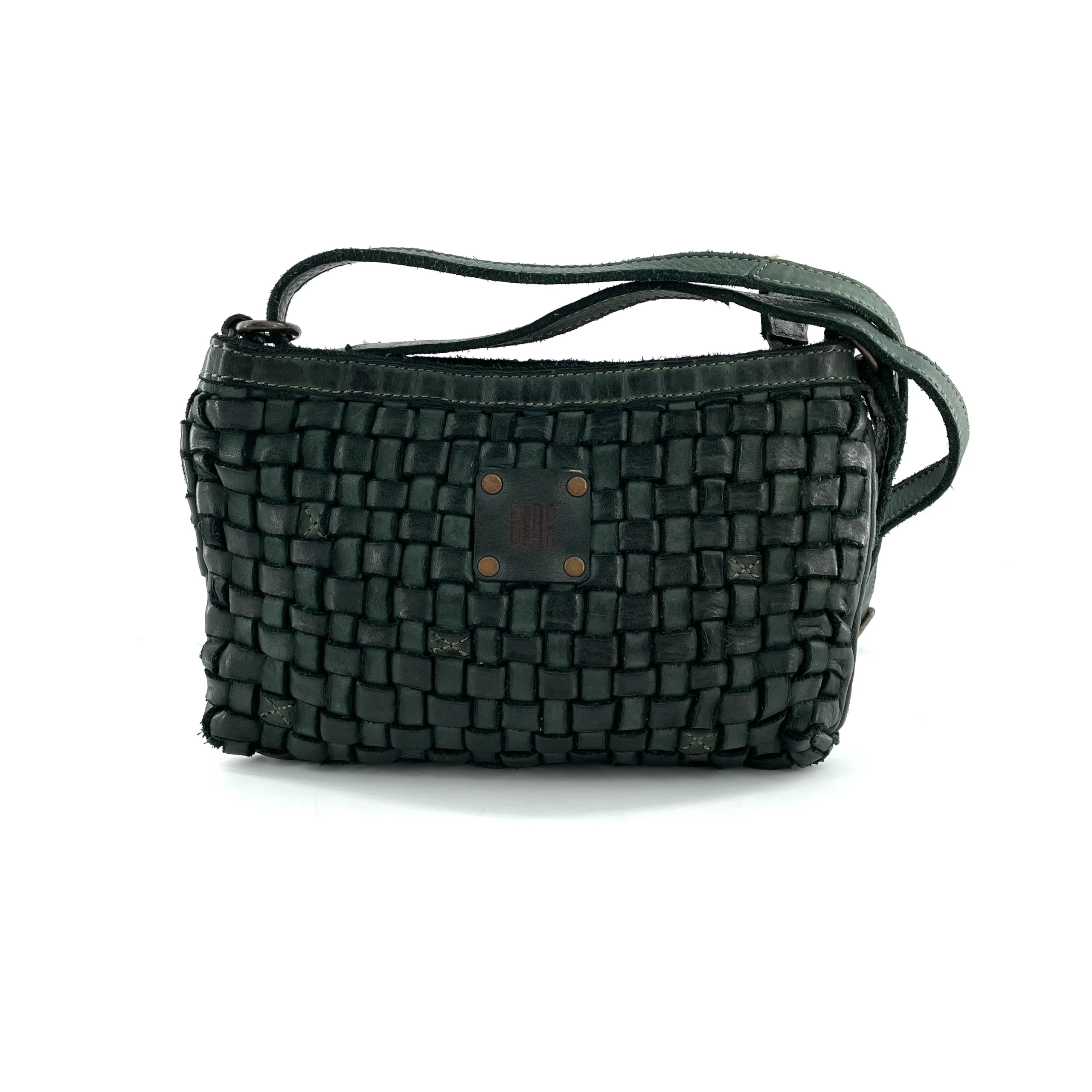 Mini-Sac Tressé en Cuir Vert Porté Travers – Image 3