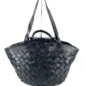 Sac Panier en Cuir Tressé Noir