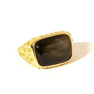 Bague EMPREINTE en Obsidienne Dorée et Plaqué Or