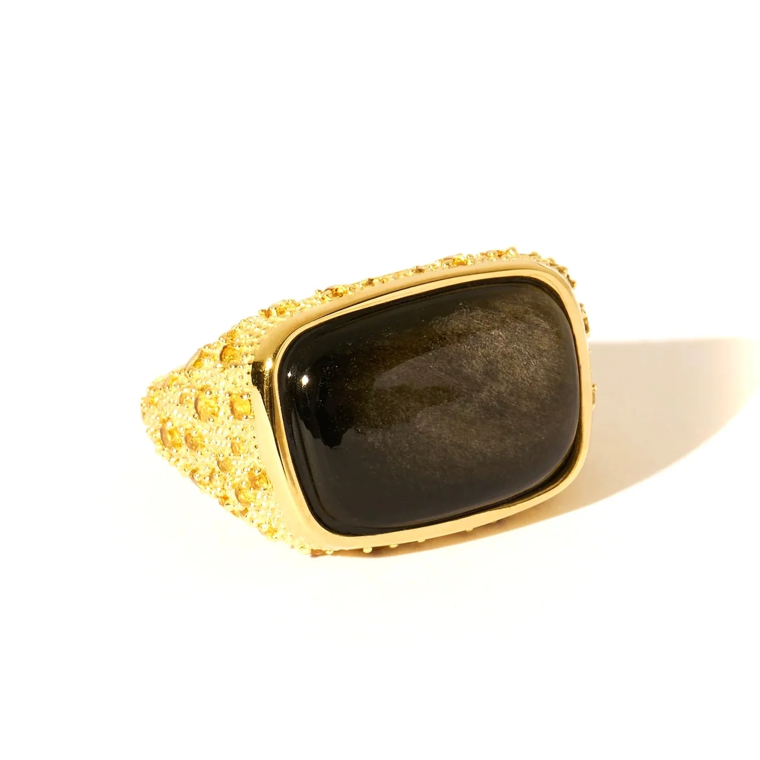 Bague EMPREINTE en Obsidienne Dorée et Plaqué Or – Image 2
