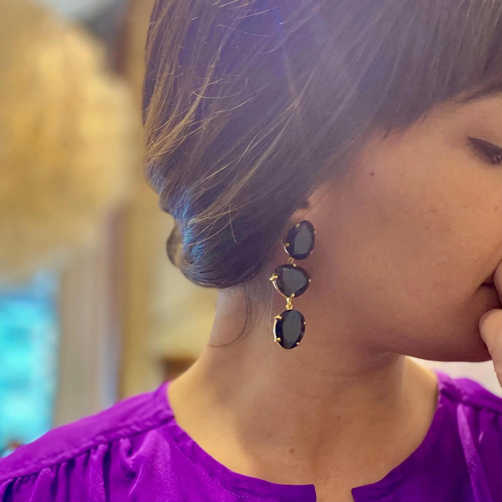 Boucles d'Oreilles Pendantes en Onyx Noir – Image 3