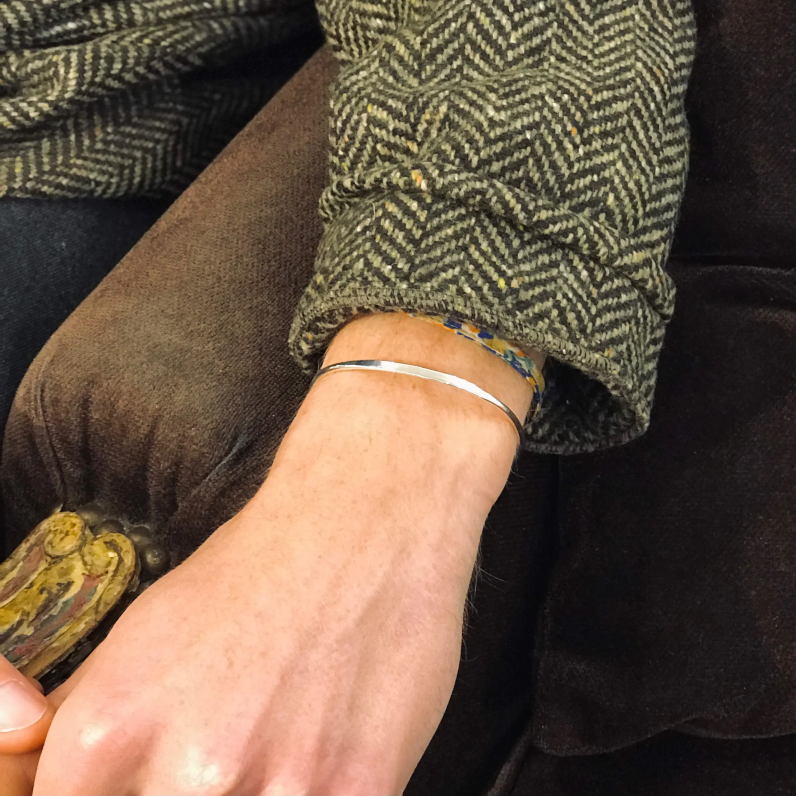 Jonc Gourmette Fin Ouvert en Argent