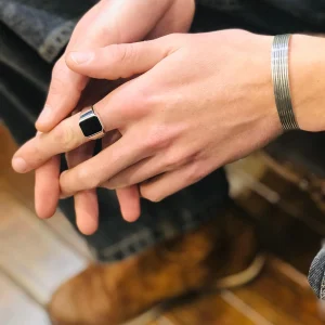 Jonc Ouvert en Argent Strié