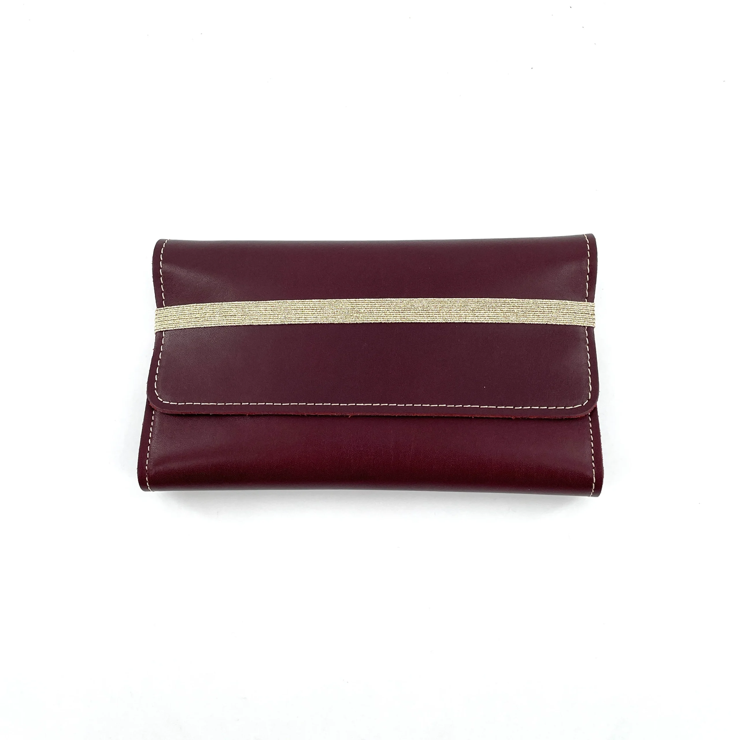 Compagnon en Cuir Bordeaux Fermeture Élastique Doré