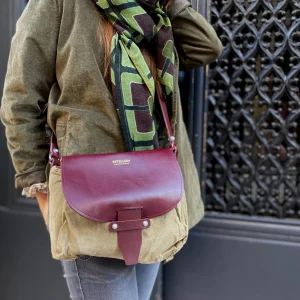 Sac Bandoulière POLO en Toile Militaire et Cuir Bordeaux