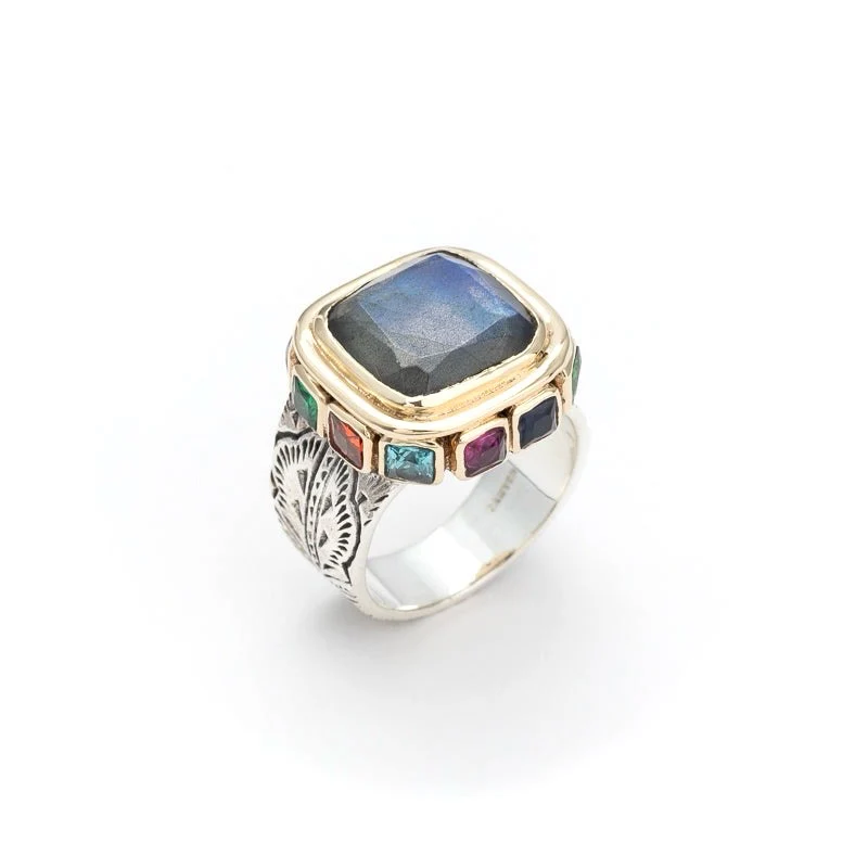 Bague en Argent et Labradorite Sertie d'Oxydes Multicolores – Image 2