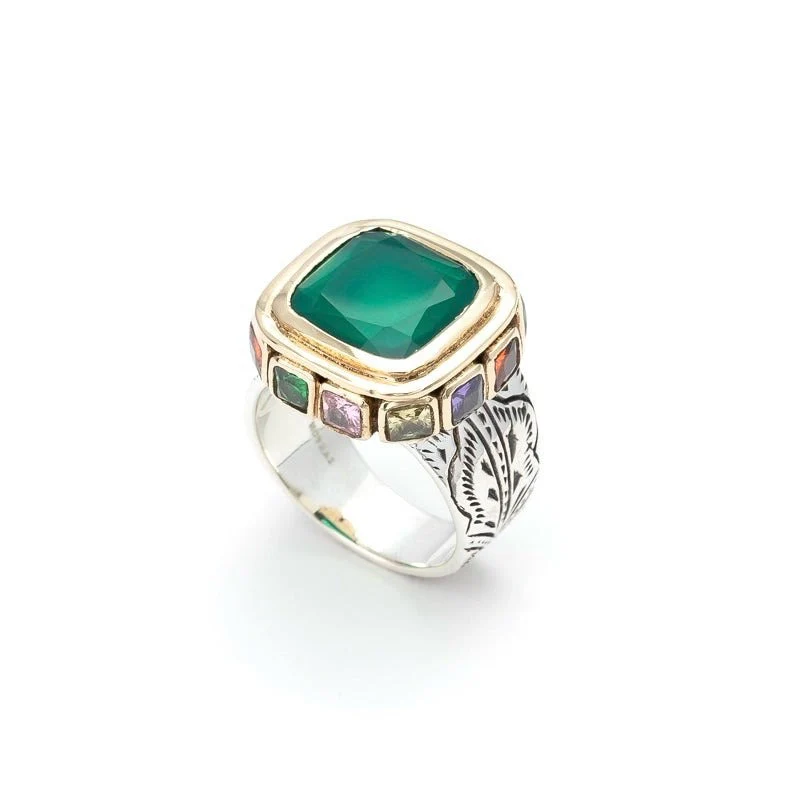 Bague en Argent et Onyx Vert Sertie d’Oxydes Multicolores – Image 2
