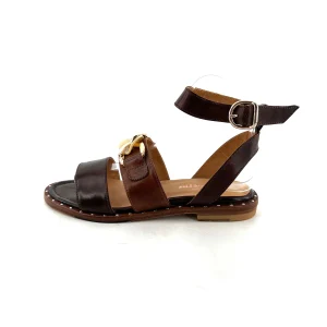 Sandale Bride Cheville en Cuir Marron et Cognac