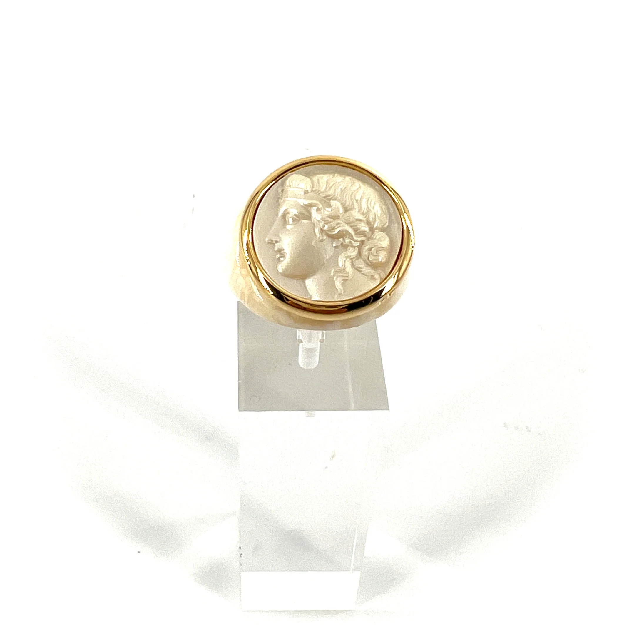 Bague Ronde en Plexiglas Blanc et Résine Champagne Motif Statue Grecque – Image 4