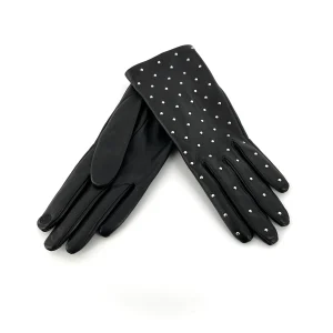 Gants en cuir Noir Clous Argent