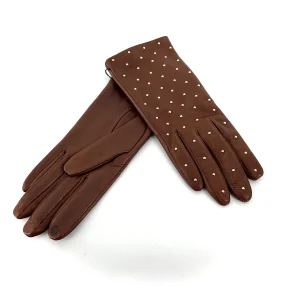 Gants en Cuir Marron Clous Doré