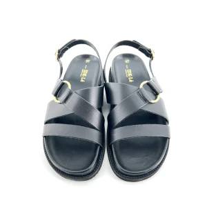 Sandale Semelle Épaisse en Cuir Noir