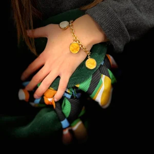 Bracelet en Plaqué Or à Pampilles en Résine Nacre et Gold