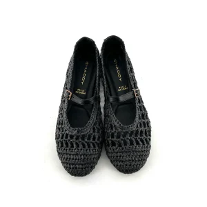 Ballerine en Raphia Noir et Cuir Noir