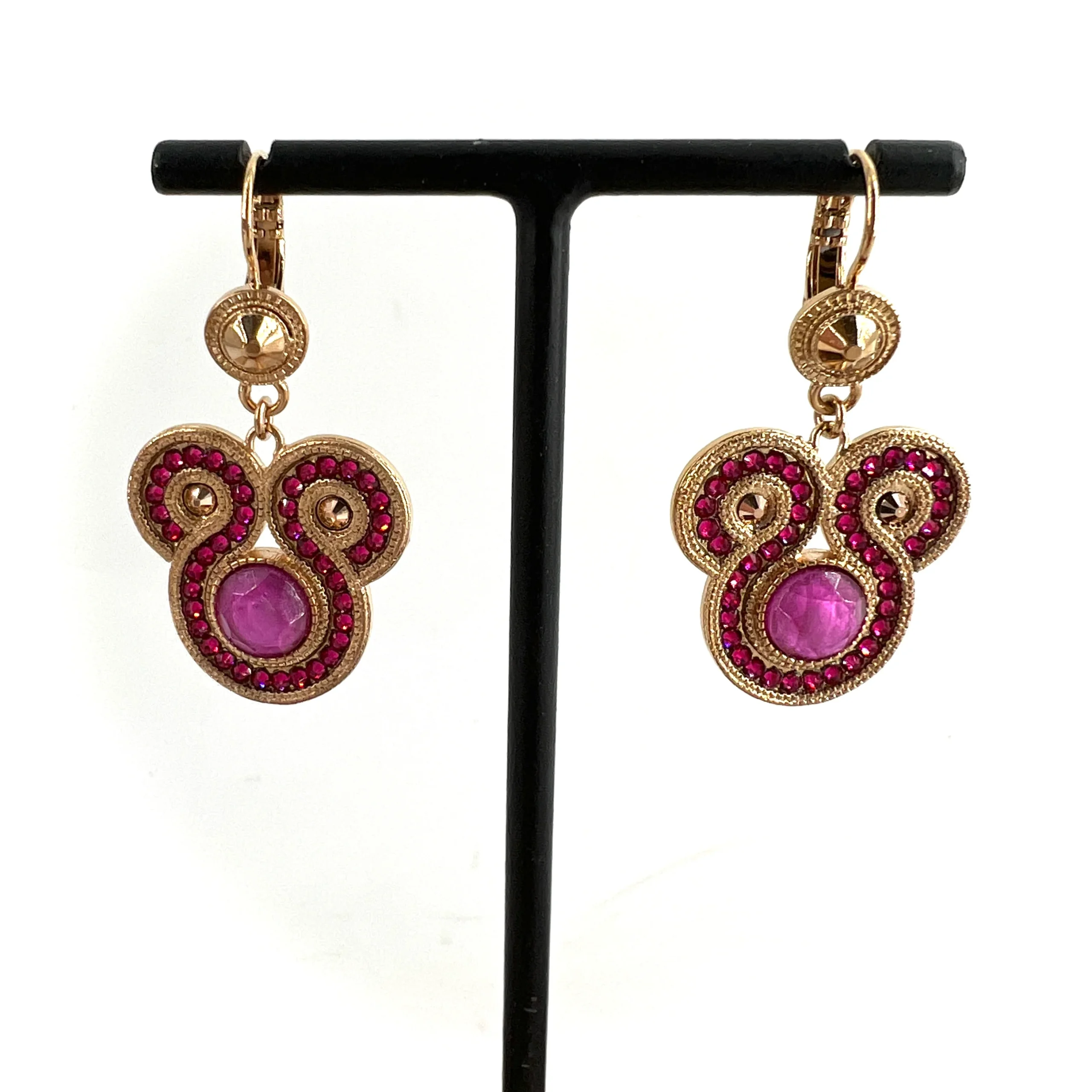 Boucle d'Oreille CIRCUS Petit Modèle en Plaqué Or et Pierres Roses