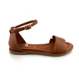 Sandale Bride Cheville Talon Habillé en Cuir Camel