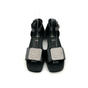 Sandale Bride Cheville Bijou Strass Blanc en Cuir Noir