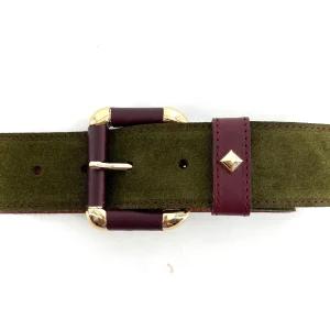 Ceinture LA COULOMB en Velours Leccio et Cuir Bordeaux