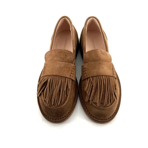 Mocassin Patte Frangée en Daim Marron