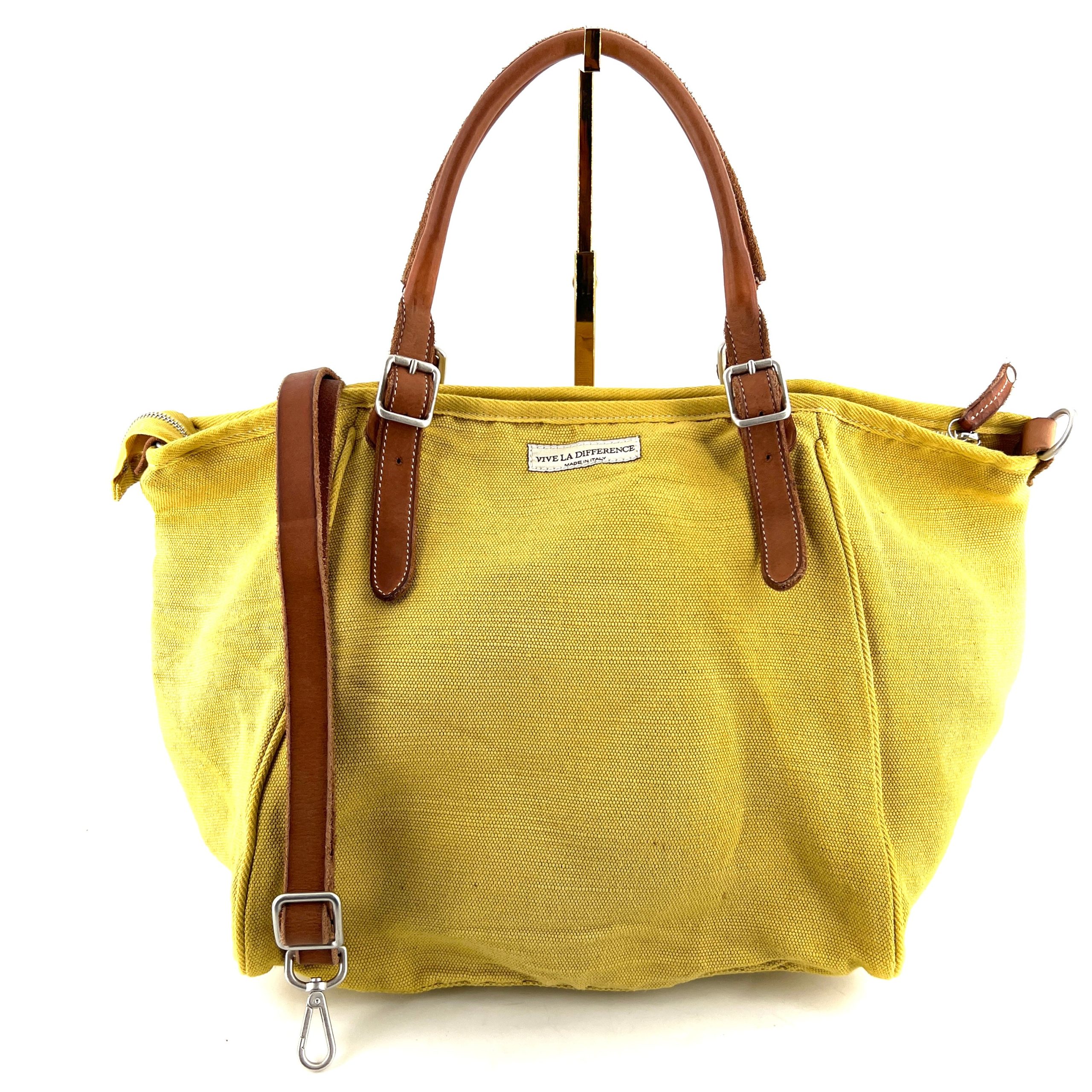 Sac CITY EASY en Toile Jaune Finitions Cuir Camel
