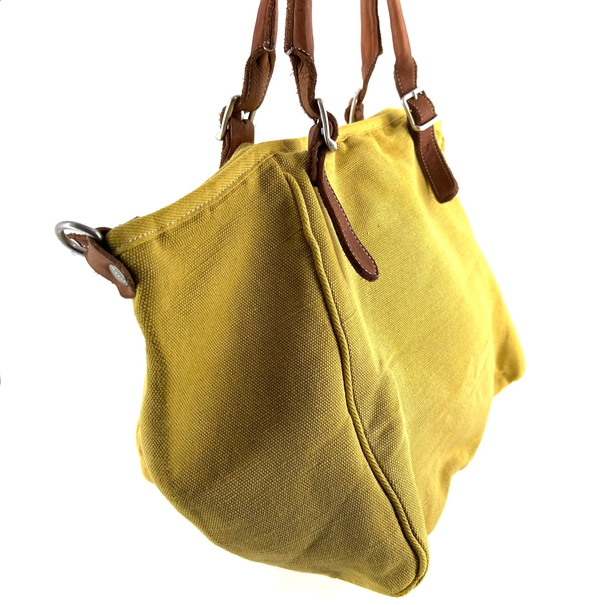 Sac CITY EASY en Toile Jaune Finitions Cuir Camel – Image 3